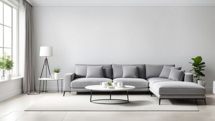 gray sofa in a white living room interior