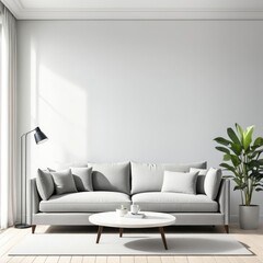 gray sofa in a white living room interior