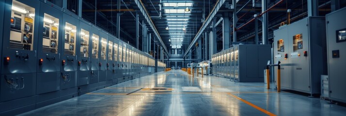 photo depicting an electric control cabinet substation situated a newly established factory plant