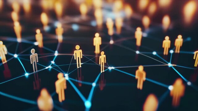 Social media network connection, people icons on dark background. Global internet technology and online data exchange - Powered by Adobe