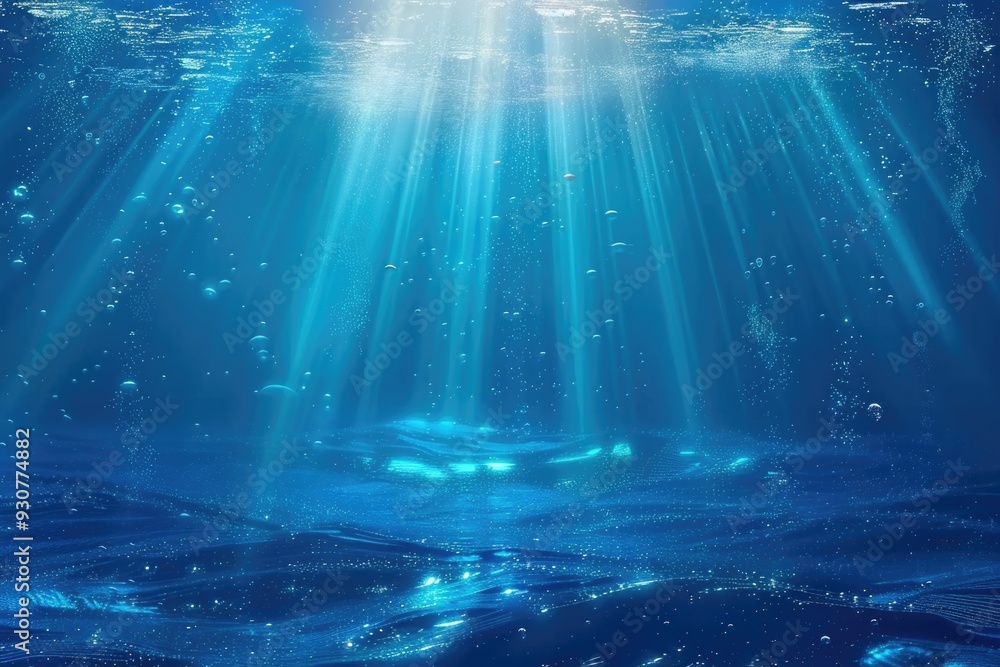 Poster a beam of sunlight shining through water's surface, creating a bright and warm effect