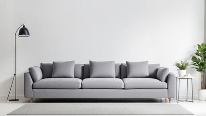 gray sofa in a white living room interior