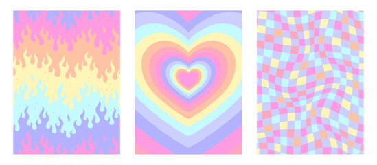 Vector set. Contemporary compositions with geometric figures. Abstract posters.  Groovy wall decor.