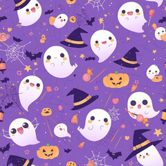 クモの巣とおばけの仲良しハロウィンパターン