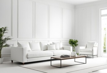 white sofa in a white living room interior