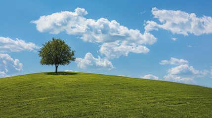 Lonely tree in a meadow with a blue sky