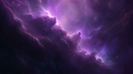 Fototapeta premium A stunning purple nebula emitting bright light in deep space, surrounded by stars and cosmic dust.