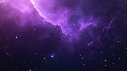 Obraz premium A stunning purple nebula emitting bright light in deep space, surrounded by stars and cosmic dust.