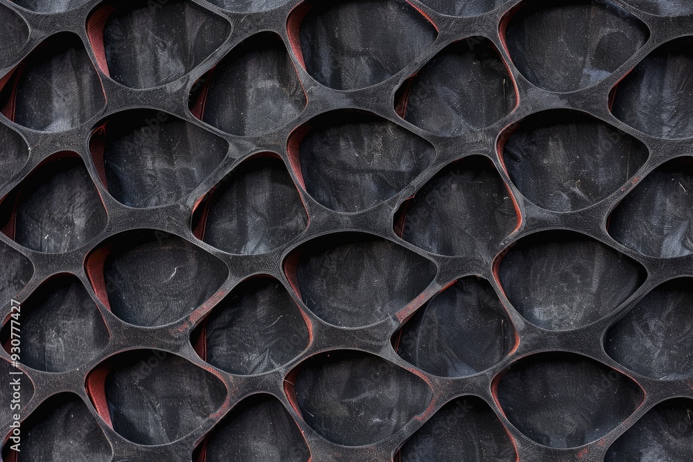 Poster A close-up view of a black and red wall with texture and pattern