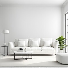 white sofa in a white living room interior