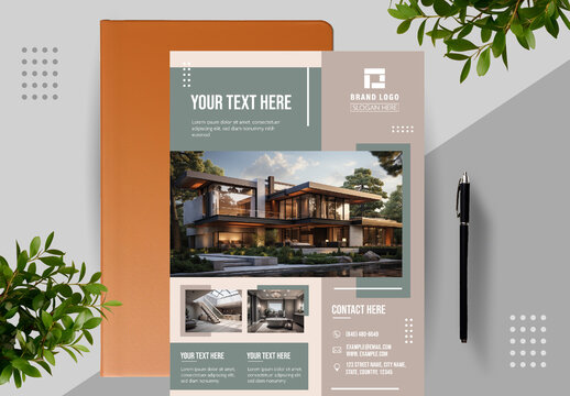 Beige and Green Modern Real Estate Flyer Template