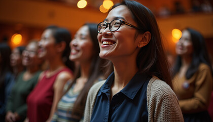 Teachers' Day award ceremony in a grand hall where smiling educators receive recognition for their dedication and impact on students