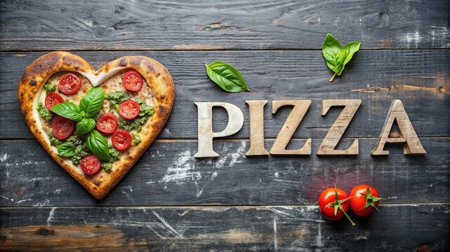 Cheese pepperoni pizza. Pizza with pepperoni in the shape of a heart and the phrase I love pizza - Powered by Adobe