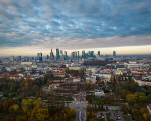 Obraz premium Drone view of skylines in new area of warsaw
