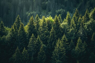 A group of pine trees stands tall in a dense forest, providing shade and shelter