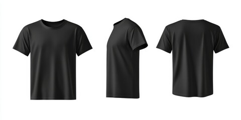 This versatile and highly adaptable mockup template showcases a blank black tshirt from both front and back angles, making it an ideal choice for presenting custom designs and branding projects