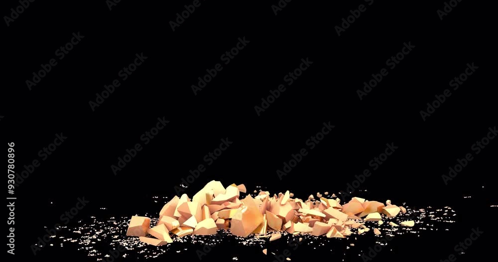 Poster dollar symbol falling down and breaking into pieces. 3d animation isolated on transparent background