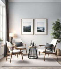 Fototapeta premium 3d rendering of framed mockup of apartment interior with chairs and decorations