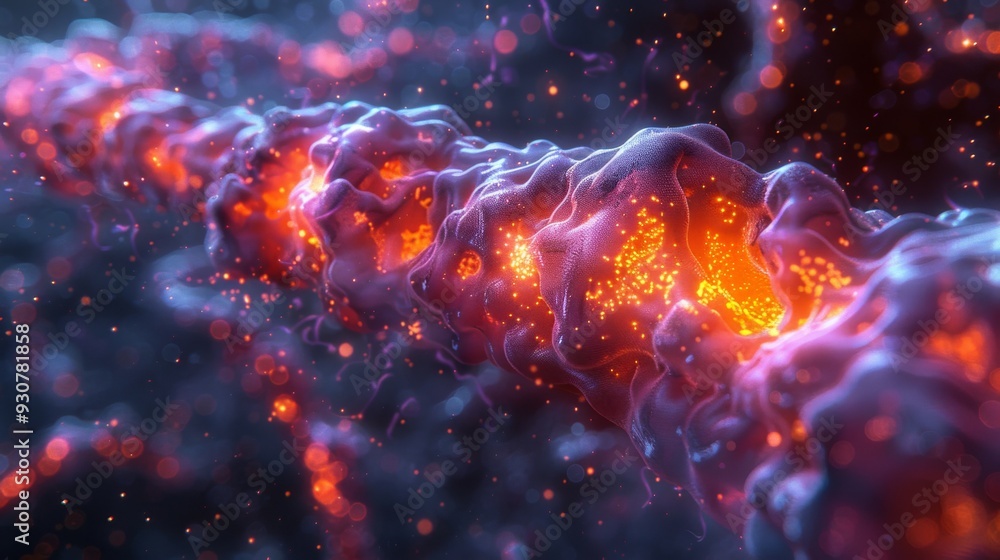 Poster paint a scene of action potential propagation along a neuron, showing how voltage-gated ion channels