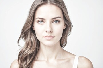 Fototapeta premium High key portrait of young beautiful woman on white back