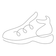 Shoe single continuous line drawing. Sports shoes drawn in a one line art style. 