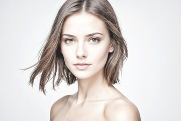Naklejka premium High key portrait of young beautiful woman on background