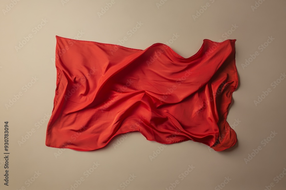Poster a red flag gently undulates against a plain backdrop, showcasing intricate details and texture in a 