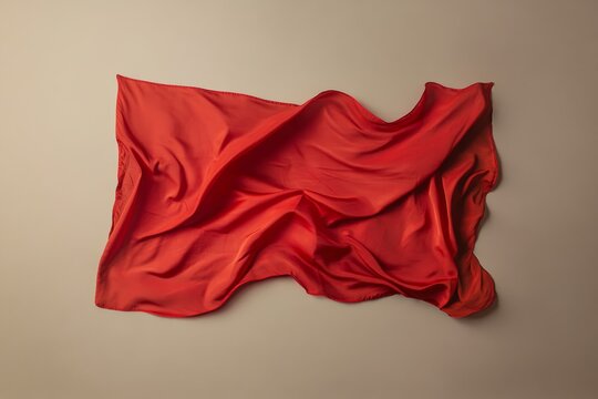 A red flag gently undulates against a plain backdrop, showcasing intricate details and texture in a captivating design