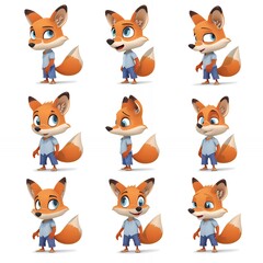 Obraz premium A collection of cartoon fox characters in various poses and expressions.