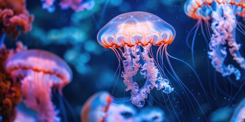 Fototapeta premium Jellyfish gracefully swimming in a tank