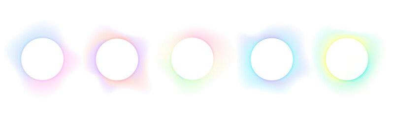 Set of gradients with blurred frames abstract shapes. Collection of futuristic glowing, neon colored with aura round frames for website design, banners . Vector illustration.