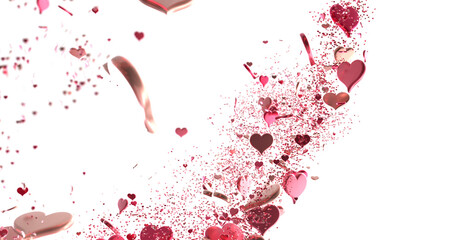 Falling red and pink hearts isolated on transparent background. Valentine’s day design