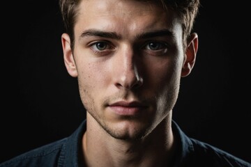 Obraz premium Young man close up portrait, on black background low key