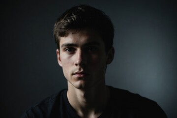 Obraz premium A low key portrait of a young man with side of face in deep shadow
