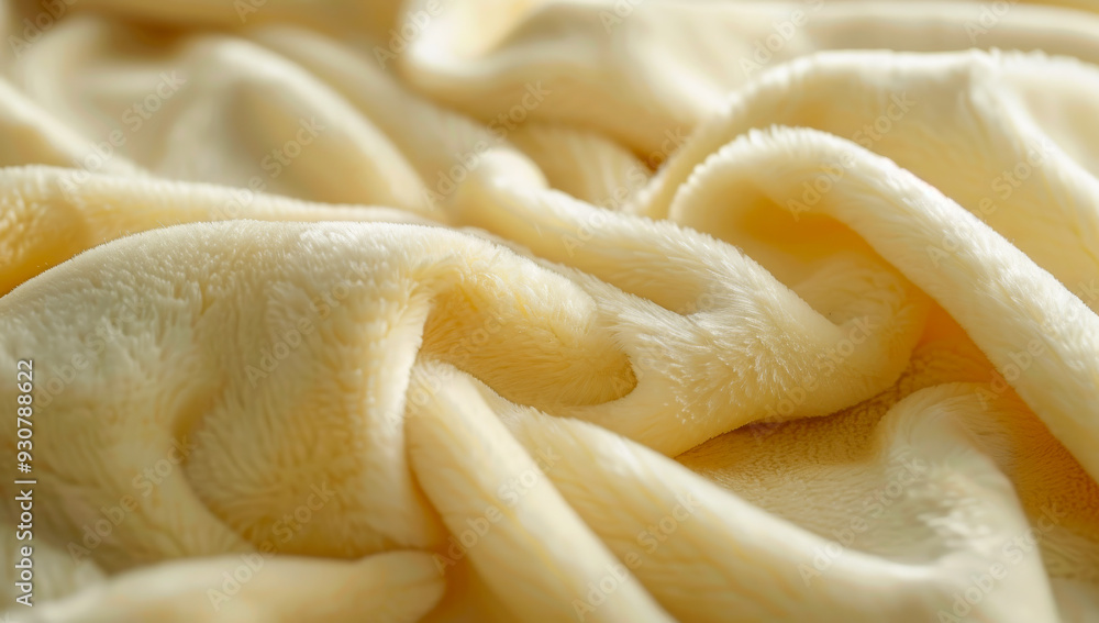 Poster a close up of a yellow blanket with a fuzzy texture. the blanket is soft and inviting, and it seems 