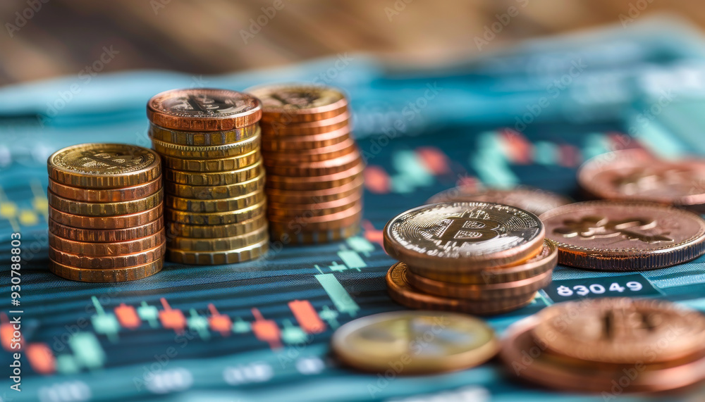 Aufkleber a stack of coins and a few other coins are on a table. the coins are of different denominations and 