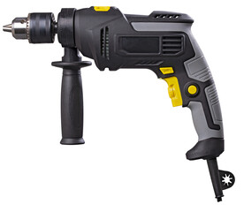 Ordinary small impact drill for small household jobs on an isolated background.