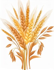 Oats and wheat, rye and barley spikelets and stems. Vector 3d realistic set, cartoon bundle of cereal growing plant with dry texture and seeds. Agriculture and harvesting wholegrain product