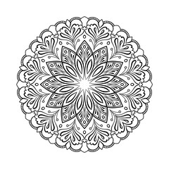 Hand drawn mandala, simple outline perfect for relaxing coloring book, patterns, yoga , planners, calendars. Bohemian mandala design