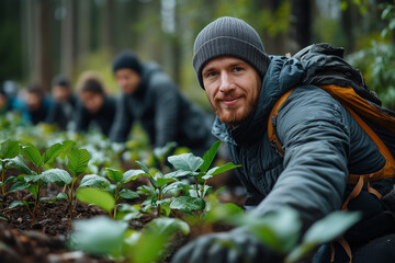 Volunteers organizing a charity hike, raising funds and awareness for environmental conservation efforts.