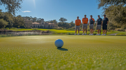 Volunteers helping to organize a charity golf tournament, raising funds for a cause through friendly competition.