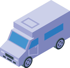 Camper van parked with open door, isometric view of recreational vehicle for summer trip