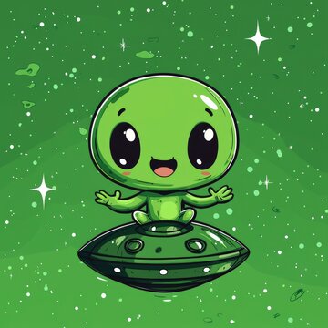 Cute Cartoon Alien in Spaceship