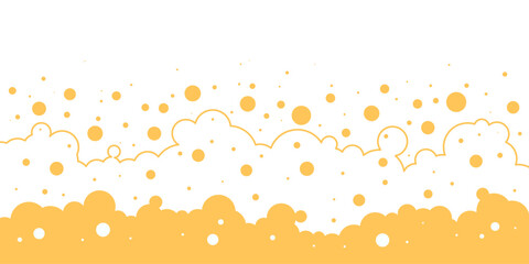 Beer foam background, alcohol liquid splash texture, cartoon drink line border, orange malt pattern, kvass bubble suds frame. Abstract vector illustration flat and outline design