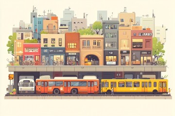 Urban Cityscape with Public Transportation