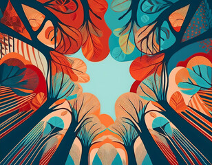 Minimalist Forest Canopy Abstract Leaves and Branches Creating a Patterned Sky in a Simple Design