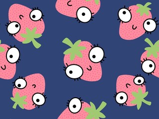 Summer cartoon line art berries seamless strawberry fruit pattern