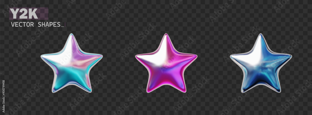 Wall mural y2k holographic star with reflective gloss. 3d chrome metallic retro futuristic design element. isol