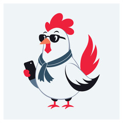 Bright modern stylish abstract logo of a white chicken set