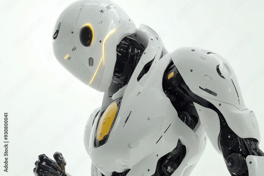 Poster high tech humanoid robot interacting with nature showcasing the harmony between technology and the e